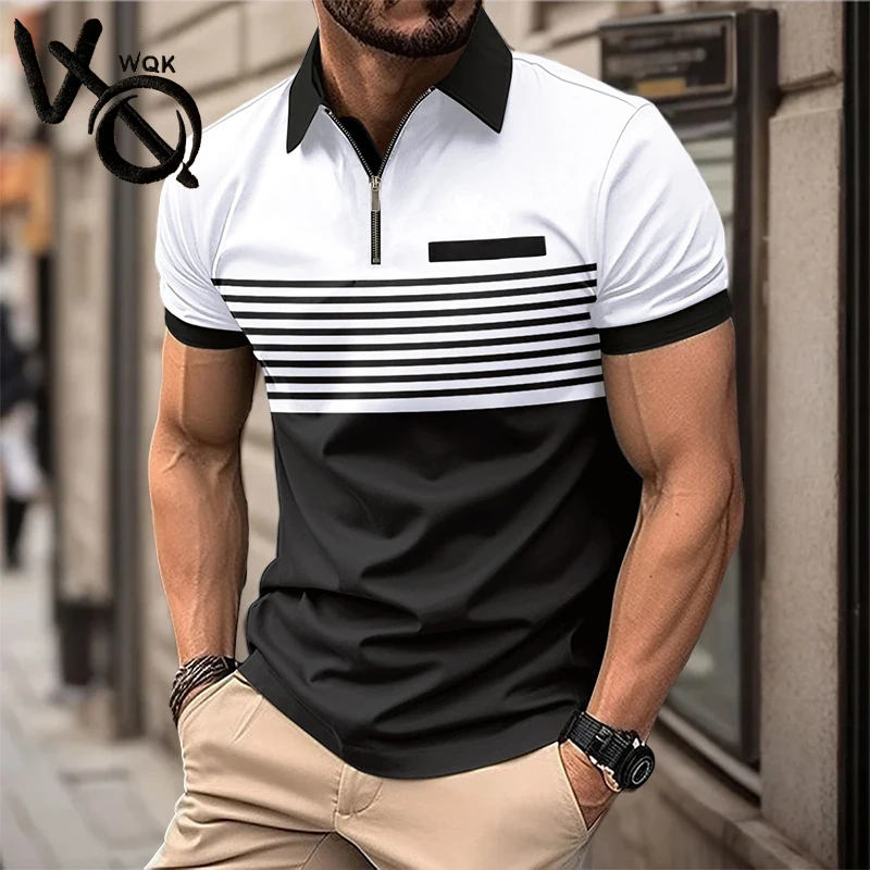 2024 High-end brand Men\'s POLO Shirt Casual striped Zipper Social shirt lapel Daily Luxury comfort top Party short s