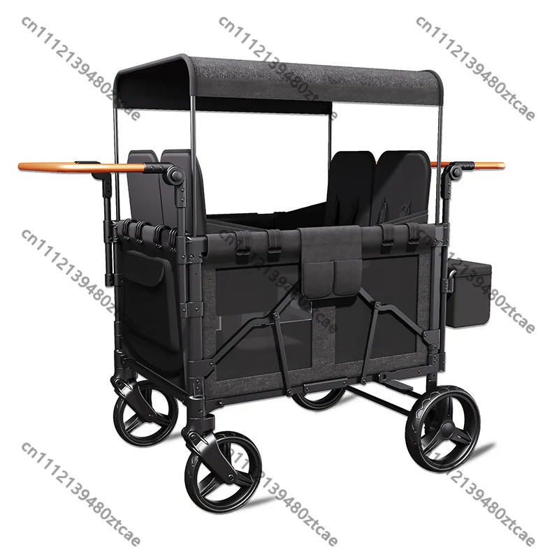 

Collapsible 4 Seater Kids Wagon Stroller With 5 Point Safety Buckle Adjustable Sun Shade Canopy Outdoor Children Travel Cart