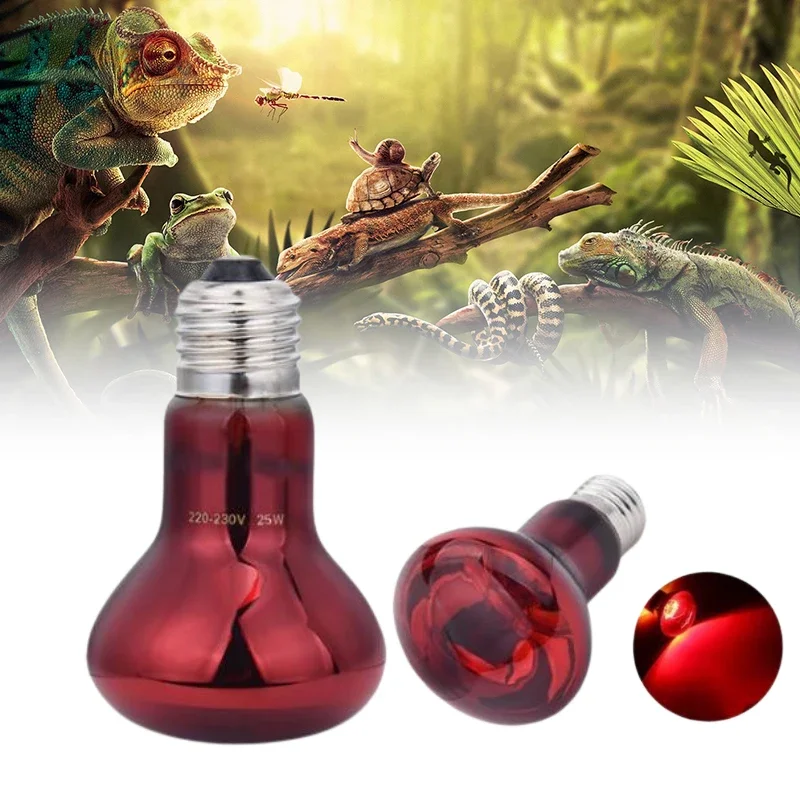 220V UVA Amphibious Red Heating Lamp 25/40/50/75/100W Infrared Lamp Glass Bulb Accessories for Reptiles Snake Lizards E27 Lamp