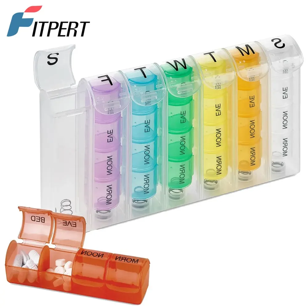 Weekly Pill Organizer Pill Planners for Vitamin Each Day Week Four Times-a-Day Medication Reminder Compartments Monday To Sunday