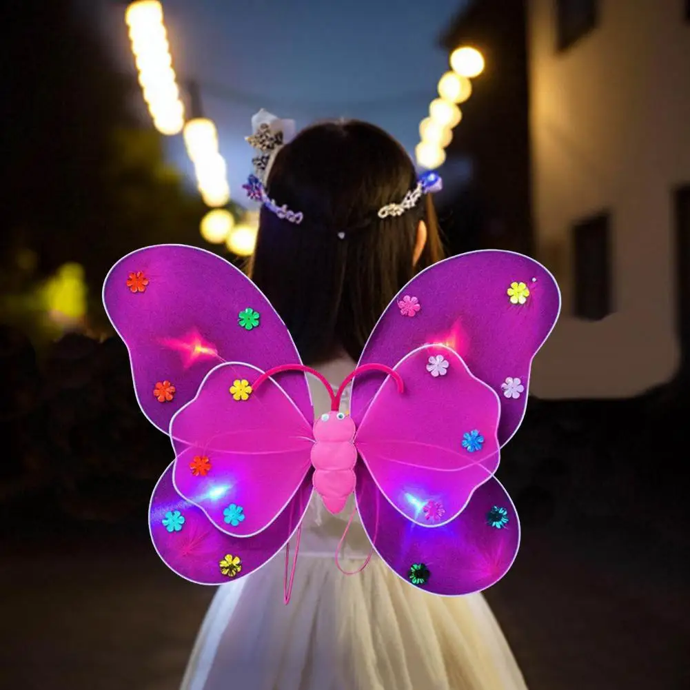 새해 파티 의상 Led 빛나는 날개 의상 세트 여자를위한 지팡이 헤어 밴드 새해를위한 라인 메쉬 흩어져있는 케이크 스커트