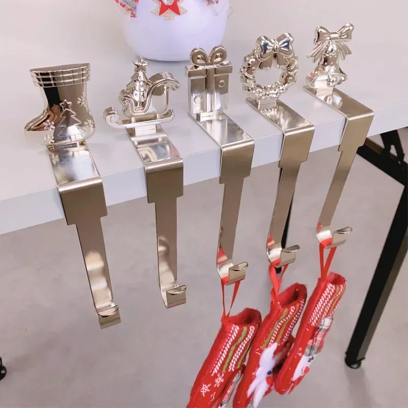 

Metal Table Edge Hooks Fireplace Gifts Hangers Multifunctional Racks Stocking Hangers Snowflake Snowman Home Storage Supplies