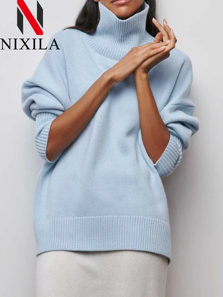 Herbst Winter Damen Strick-Rollkragenpullover Übergroßer Langarm-Oberteil Lässiger Loser Pullover Dicker Warmer Pullover für Damenbekleidung