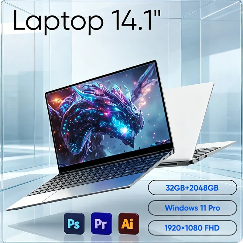 Элегантный премиальный ультратонкий ноутбук 14,1 дюйма 2026 с Windows 11, 16 ГБ ОЗУ DDR4, SSD 2 ТБ, портативный бизнес-ноутбук Intel I7-8650U