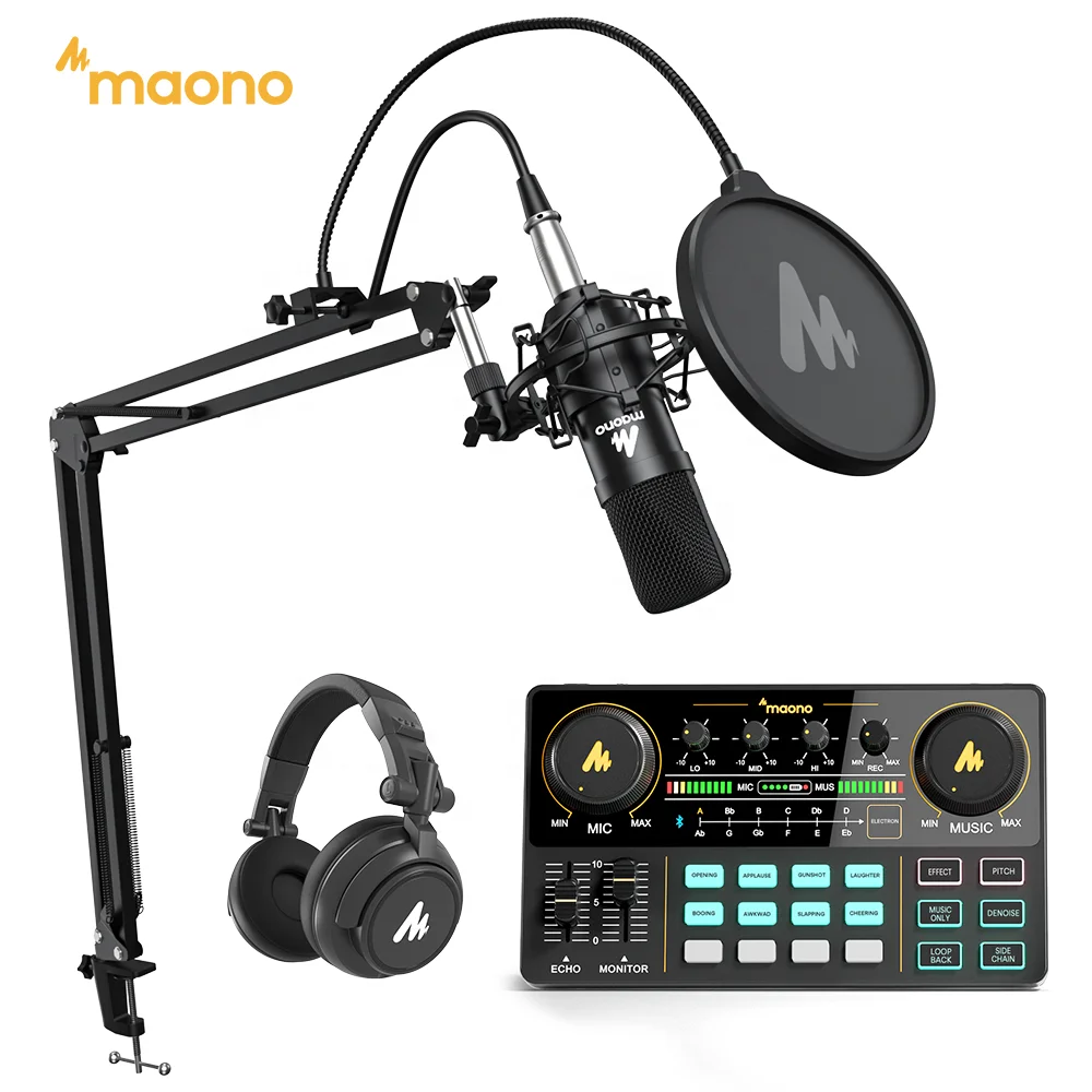 MAONOCASTER Live Soundcard Audio Interface Mixer Phone Microphone Stand Podcast Equipment Bundle External Podcast Sound Cards