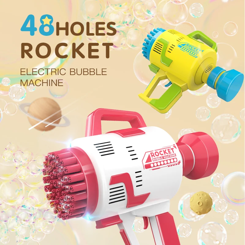 เครื่องทำฟองสบู่ไฟฟ้า Space Phantom แบบชาร์จไฟได้ 48 รู พร้อมไฟกระพริบสวยงาม