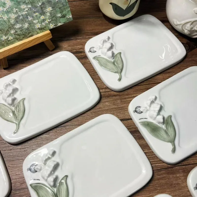 Ceramic Palette Retro Lily of The Valley Watercolor Toning / Color Mixing Tool Easy To Clean Student Artist Painting Supplies