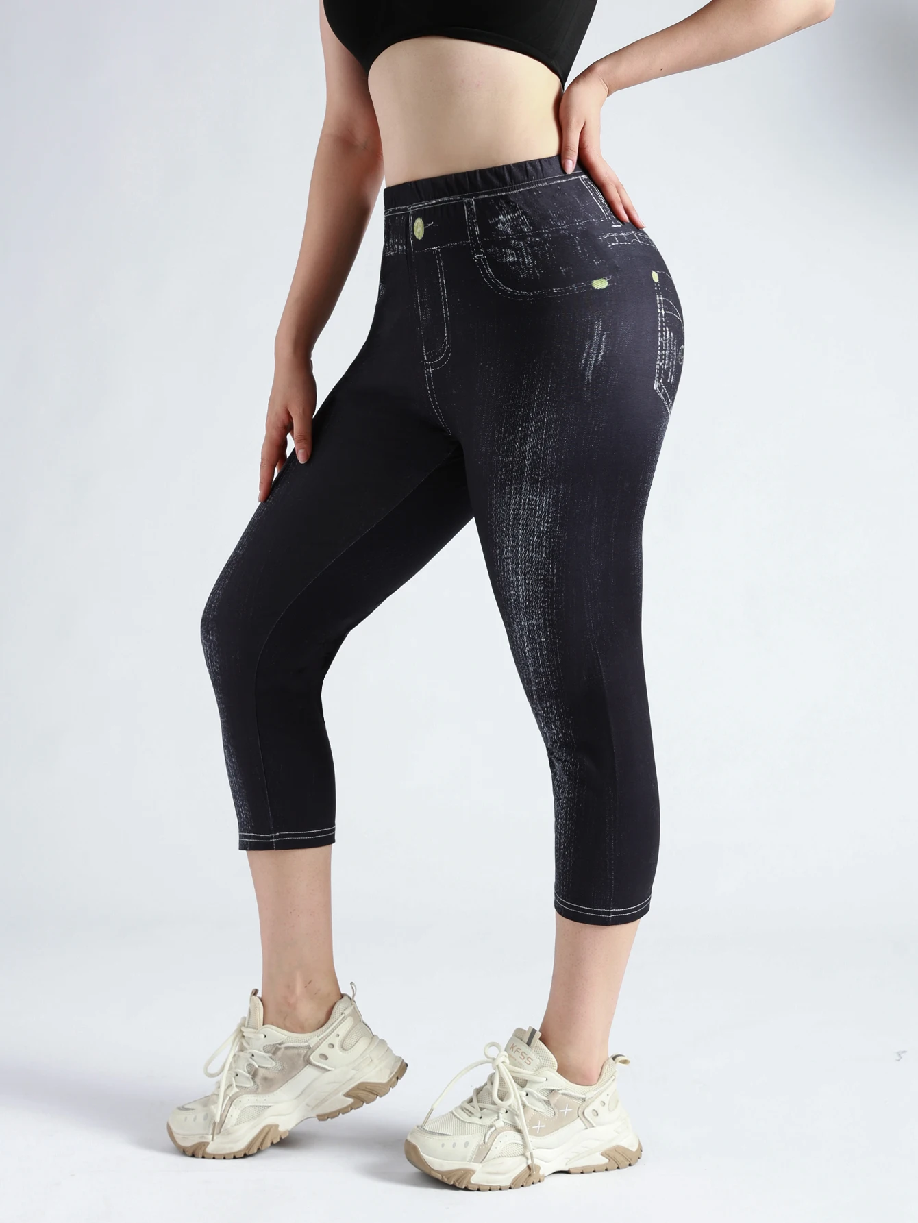 Jeggings Leggings a vita alta in Denim imitazione Capris da donna per il Comfort sportivo alta elasticità e pantaloni Casual Slim Fit