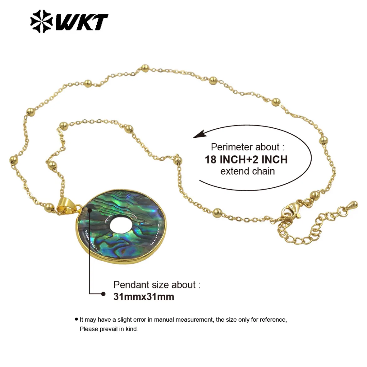 

WT-JN313 New Coming Abalone Shell Round Shape Necklace With Real Gold Plated For Friends Engagement Dressing ACC