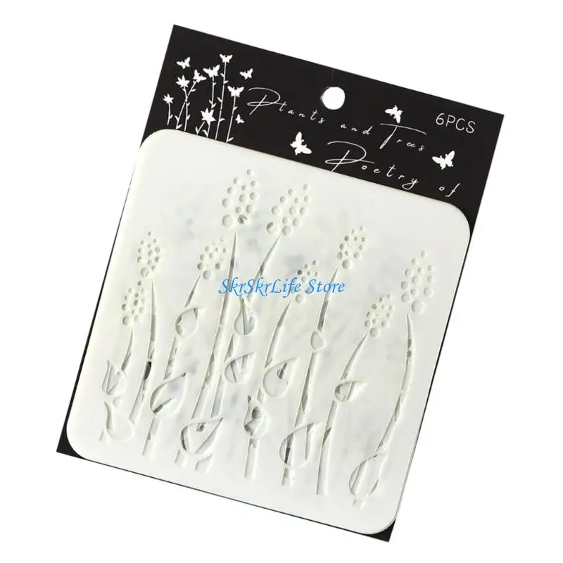

E65E 6 Pcs Flowers Stencils Plant Drawing Templates Decorative Template For Art Projects And Decorative Crafting