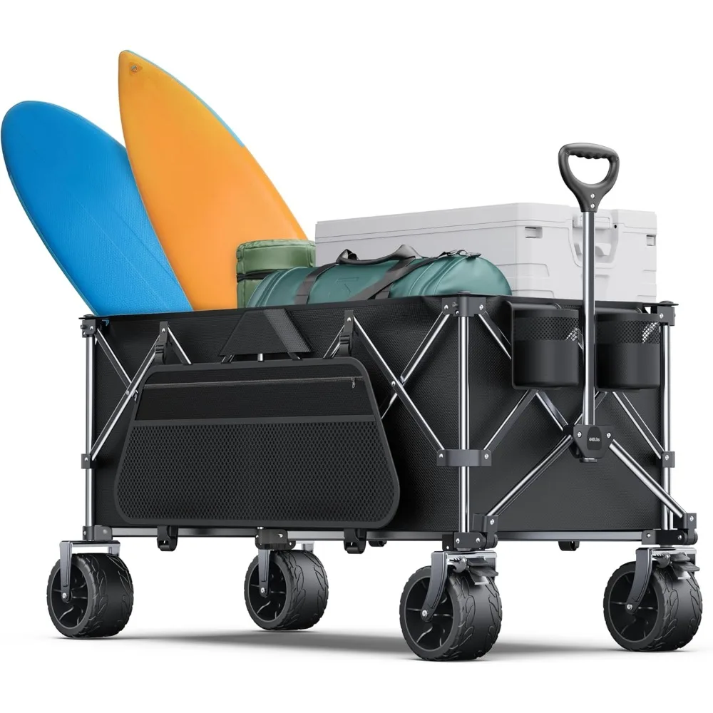 

440Lbs Collapsible Wagon Cart,Beach Wagon with Big Wheels,Utility Wagons with Weight Capacity,Heavy Duty Wagon with Excellent