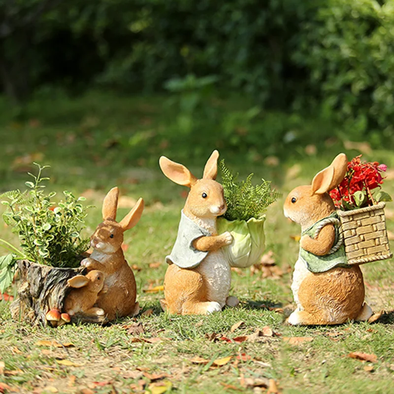 

Pastoral Outdoor Simulation Cute Rabbit Resin Flowerpot Ornaments Courtyard Figurines Decoration Garden Accessories Crafts Gift