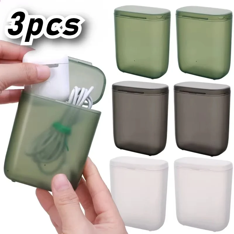 3 pçs caixa de armazenamento de cabo de dados de mesa à prova de poeira com capa caixa de carregador de telefone móvel cabo transparente caixa recipiente de fio para casa
