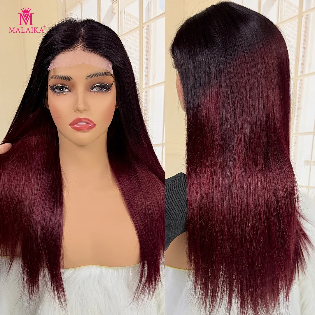 

20Inch 4X4 Frontal Lace Human Hair Wigs 100% 99J Virgin Unprocessed Women Wigs 300% Density Bone Straight Wig 99J# Honey Blonde