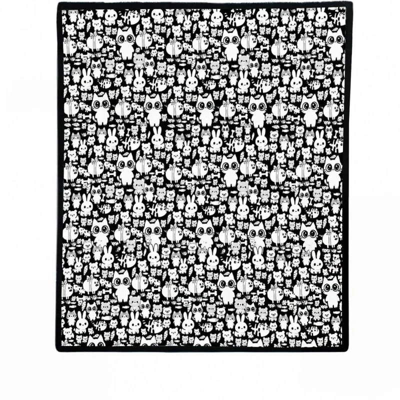 Multi Owl Rabbit Pattern Doodle Black Backdrop Comfort Fluffy Blanket Portable Warm Throw DIY blanket Outdoor Travel Home Use