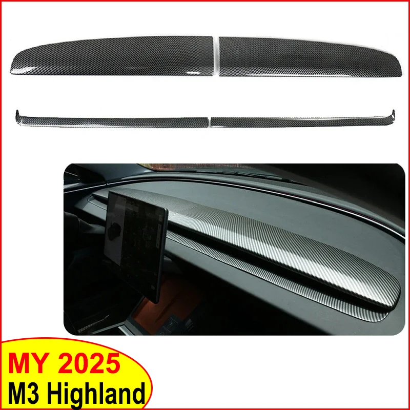 

fo Tesla Model Y Juniper Launch 2025 Model 3 Highland 2024 Dashboard Panel Decor Cover Strip ABS Carbon Fiber Pattern Protector