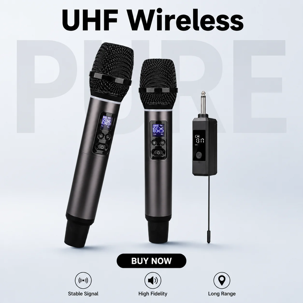 

UHF All-Metal Wireless Microphone Rechargeable Receiver 50M Long Range Frequency Adjustable Volume Control For Karaoke Home KTV