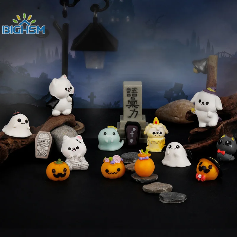 Cartoon Cute Halloween Pumpkin Ghost Small Ornaments Creative Resin Crafts Creative Model DIY Home Decoration Accessories