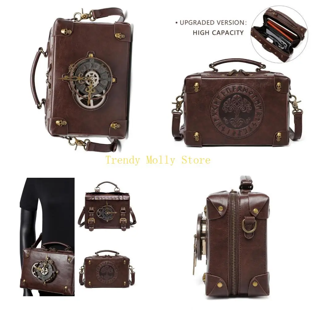 

N5KB Сумка-мессенджер из искусственной кожи Винтажные портфели в стиле стимпанк Кошелек через плечо Сумка-портфель