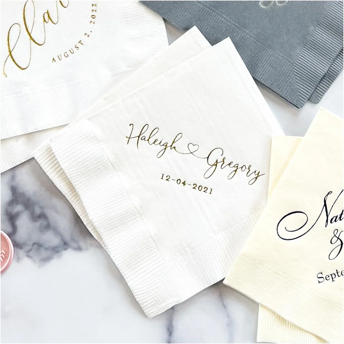 

50 Personalized Wedding Napkins, Names with Heart Rehearsal Dinner, Engagement Party, Custom Bar Napkins, Custom Wedding Napkins