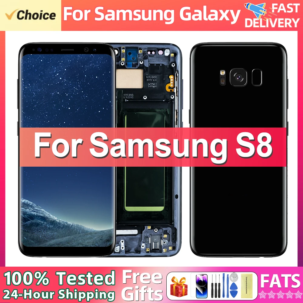 100% Tests Display For Samsung Galaxy S8 LCD Digitizer Touch Screen S8 G950 SM-G950F Assembly Replacement With Frame Back Cover