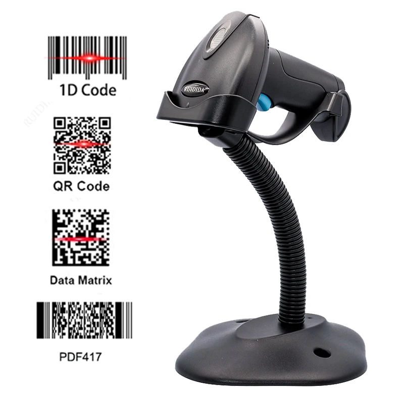 Wireless Barcode Scanner with Stand or Wireless qr Code Scanner with Holder or Handheld Reader Bar Portable PDF417 DM