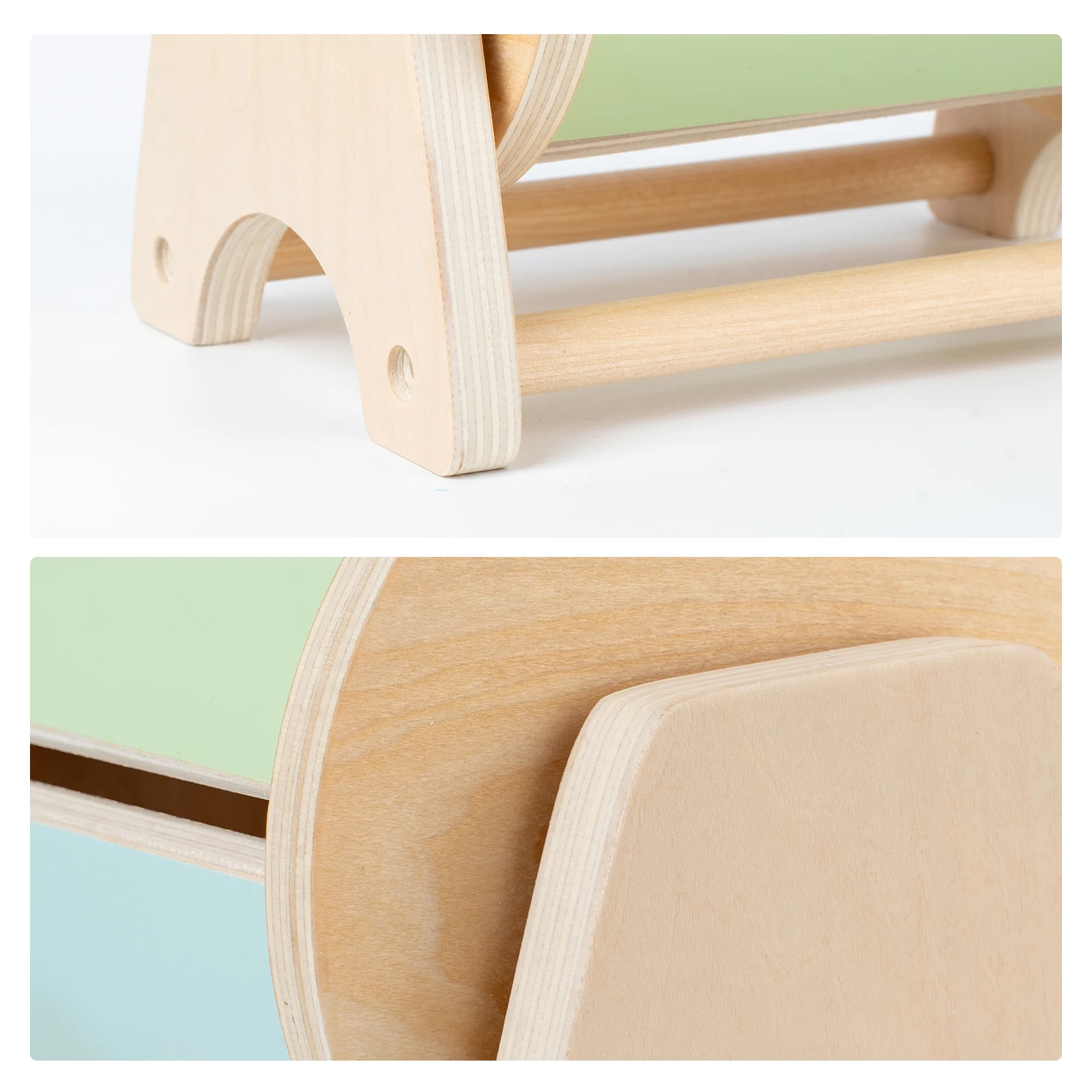 لعبة دوارة خشبية ملونة، تصميم مستوحى من الماكارون يمكنها تدور ولعبها لتطوير التنسيق بين اليد والعين - متعة فائقة