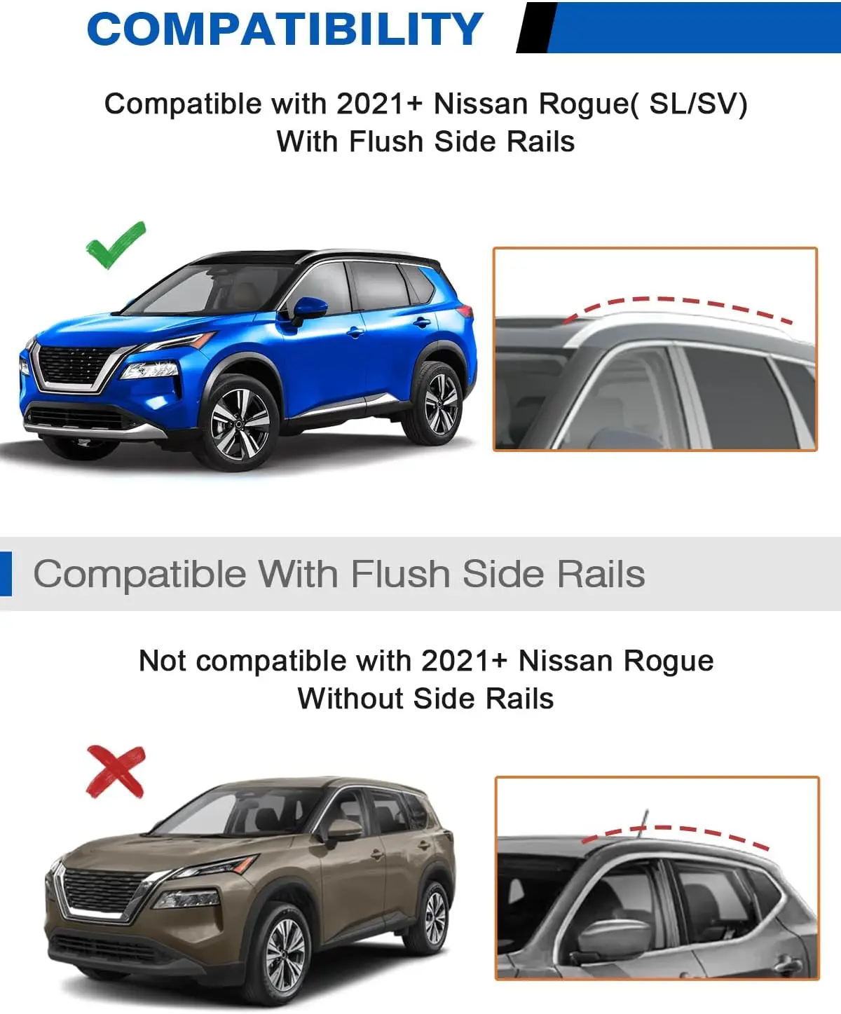 Roof Rack Cross Bars 300lb for Nissan Rogue 2021-2026 | (with Flush Roof Rails),Lockable Heavy Duty Aluminum Roof Rails Crossbar
