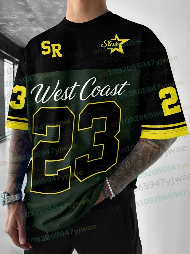 West Coast No23 Men's Fashion Color Block Round-Neck Short Sleeve T-Shirt American Football Jersey Streetwear Unisex Soccer Tees