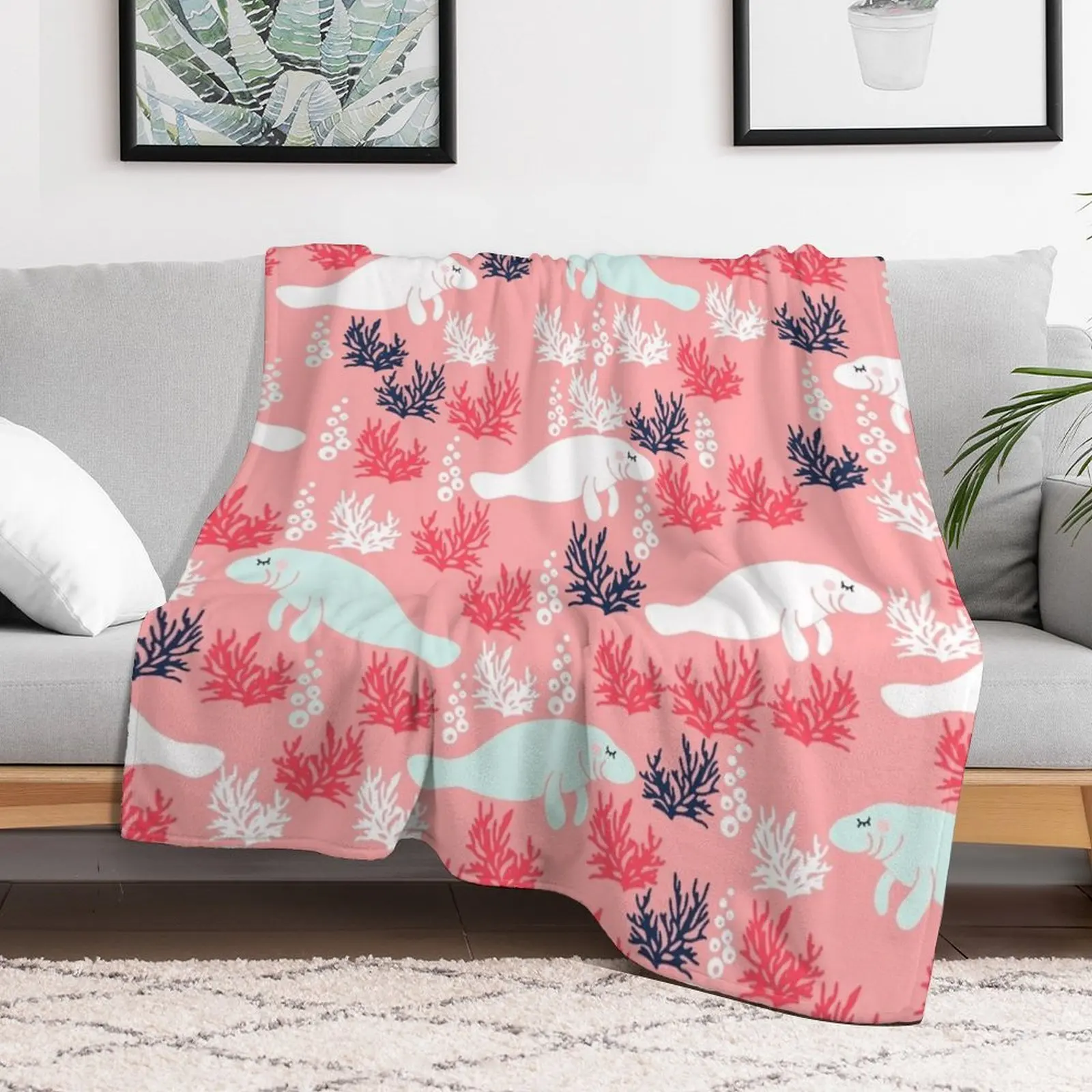 Cute Manatee Throw Blanket christmas gifts Personalized Gift For Decorative Sofa Blankets