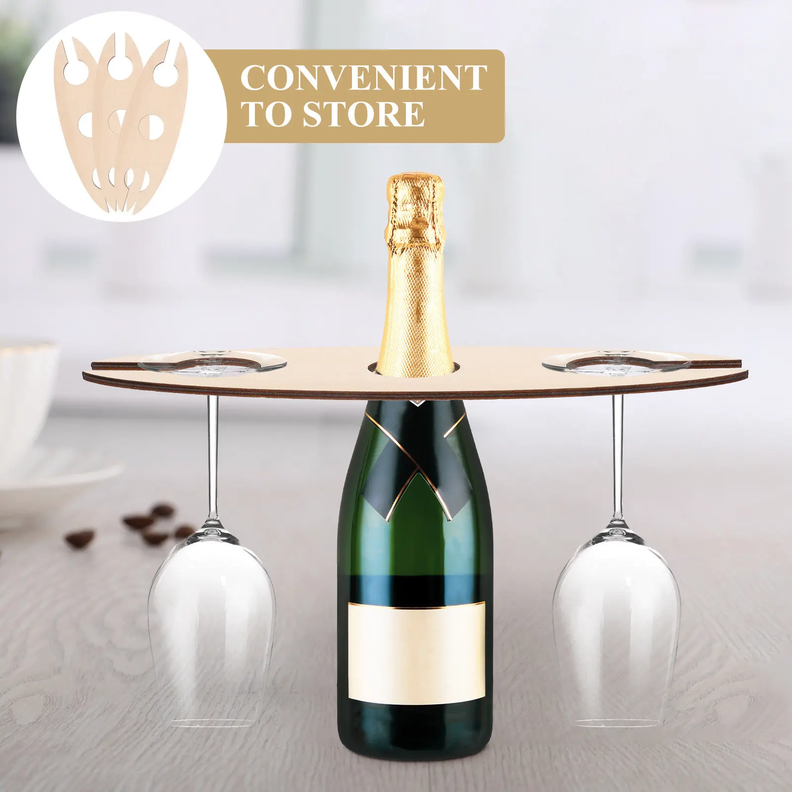 3Pcs Wooden Wine Storage Rack Red Wine Display Shelf Compact Design Holds 1 Bottle 2 Goblets Ideal for Kitchen Living Room Bar