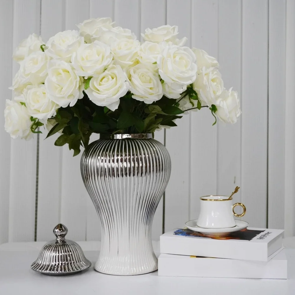 Home decor vase ornaments TV cabinet ceramic vase Silver Plated Gold Plated General Canned Jewelry storage jar Ceramic high vase