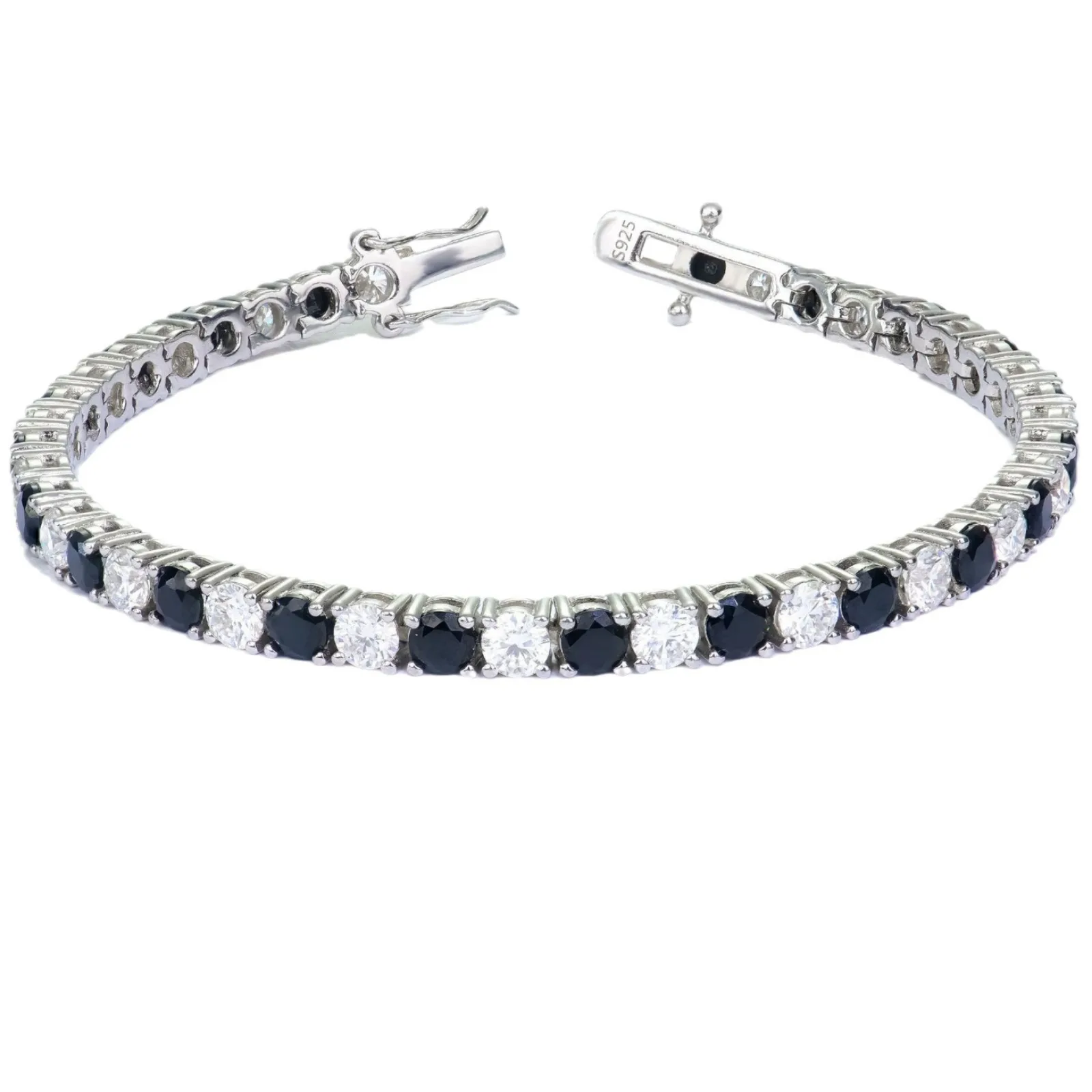 

Black and White Moissanite 925 Silver Tennis Bracelet Classic Single Row Four Claw Moissanite Tennis Chain
