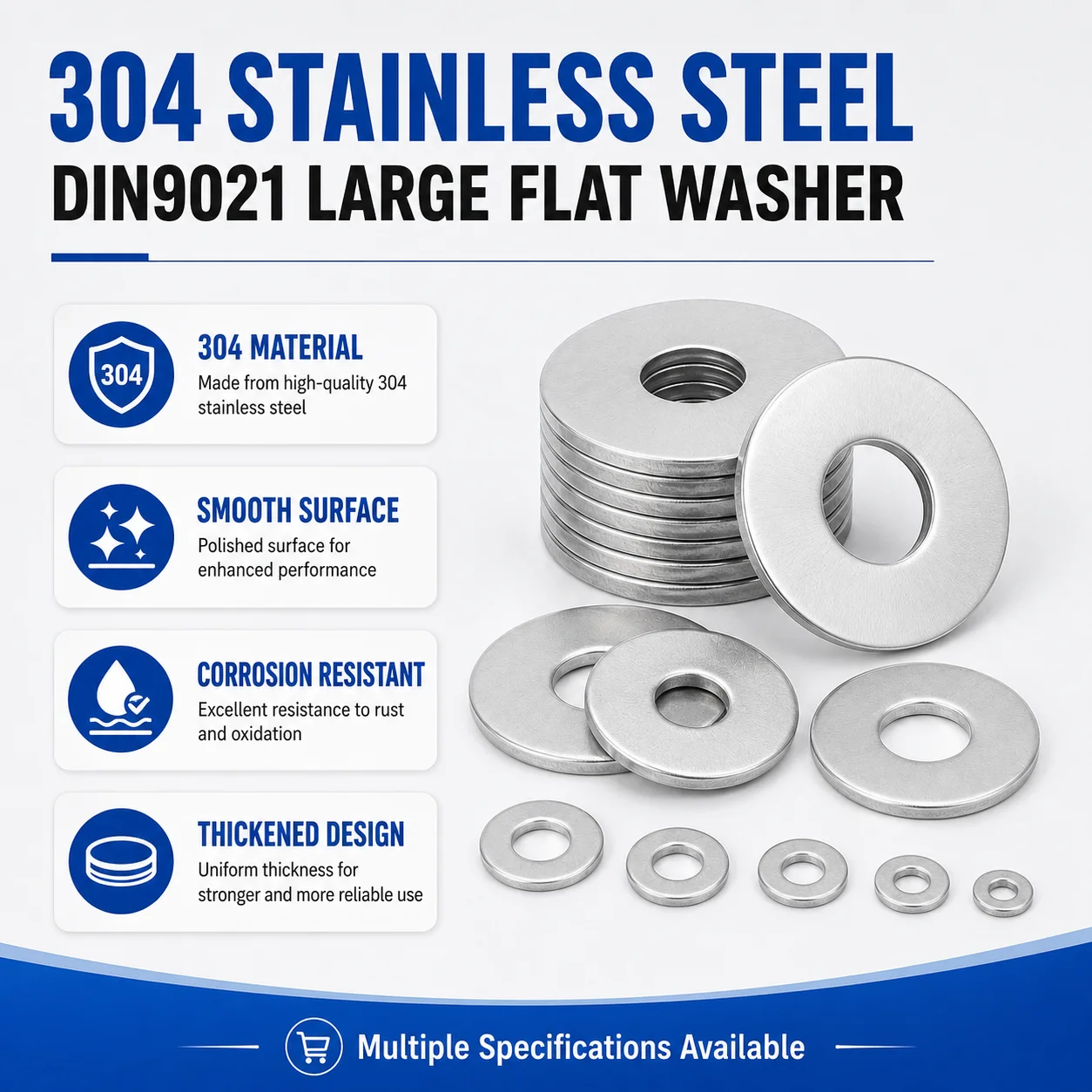 DIN9021 304 Stainless Steel Large Flat Washer Fender Washer Wide OD Metric Spacer Shim Gasket Fastener Hardware Assortment