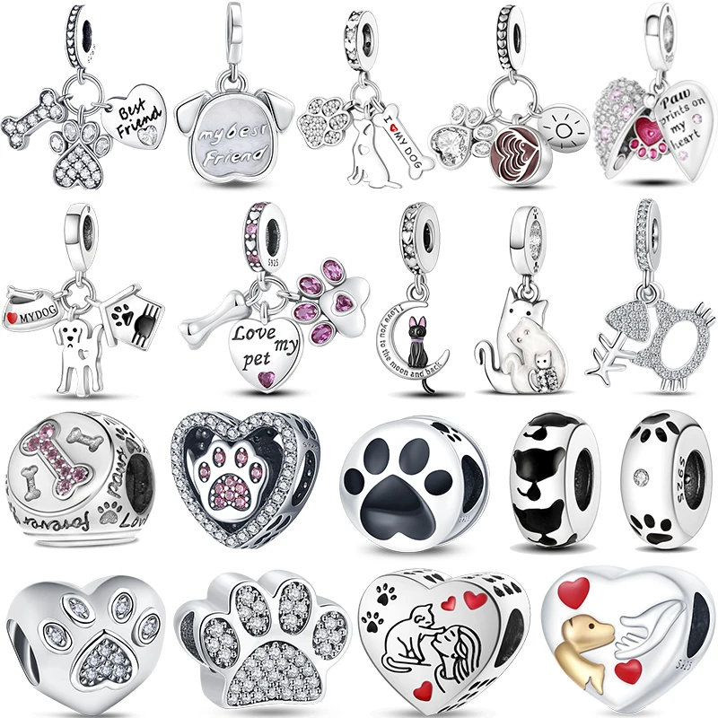 

Cute Dog Cat Series Beads Fashion 925 Sterling Silver Charms Accessories Fit Original Pandora Bracelets For Woman Jewelry Making