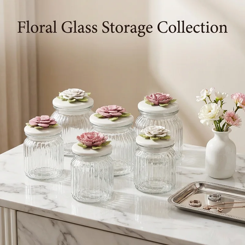 Kitchen Glass Storage Jars - Nordic Ceramic Gilded Porcelain Flower Glass Sealed Jars - Flower Jewelry Box Storage Jars