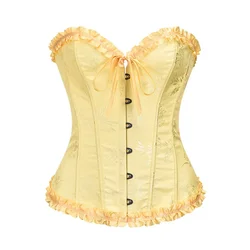 Corsetti e bustini Top Sexy donna Plus Size Overbust corsetto floreale gotico broccato rinascimentale Vintage Costume rosa giallo