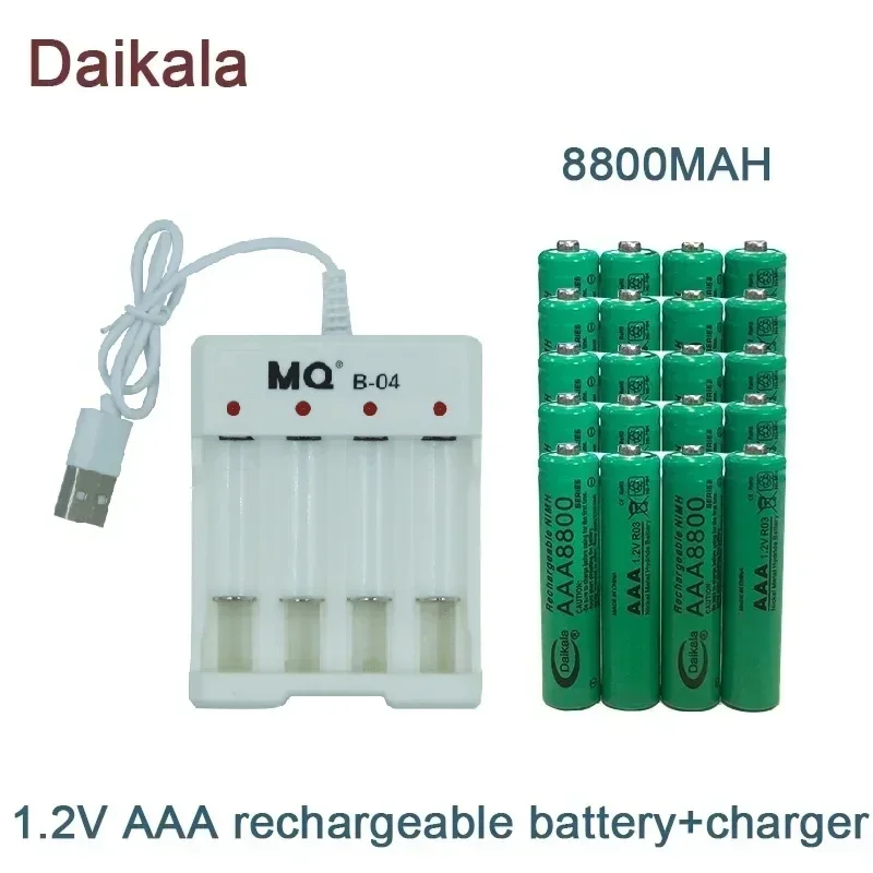 AAA  Alkaline Battery 1.2V 8800mAh, Flashlight, Toy, Watch, MP3 Player, Replacement Nickel Hydrogen Battery,+USBCharger