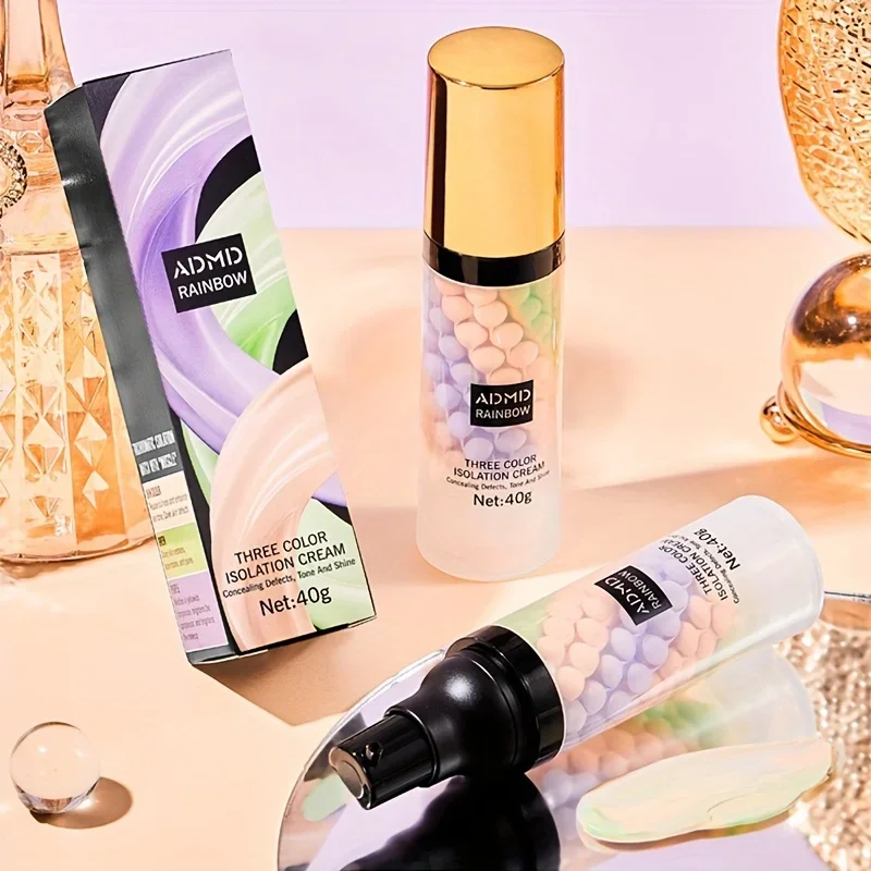Krem do makijażu podkreślający kontury, izolujący kolory, wodoodporny, naturalny podkład, baza pod makijaż, krem 40g, primer do makijażu twarzy, krem trójkolorowy.