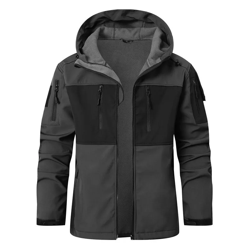 New Fashion Men Outdoor Hooded Softshell Jackets Fleece Warm Coats Quality Male Windproof and Waterproof Travel Jackets Size 3XL