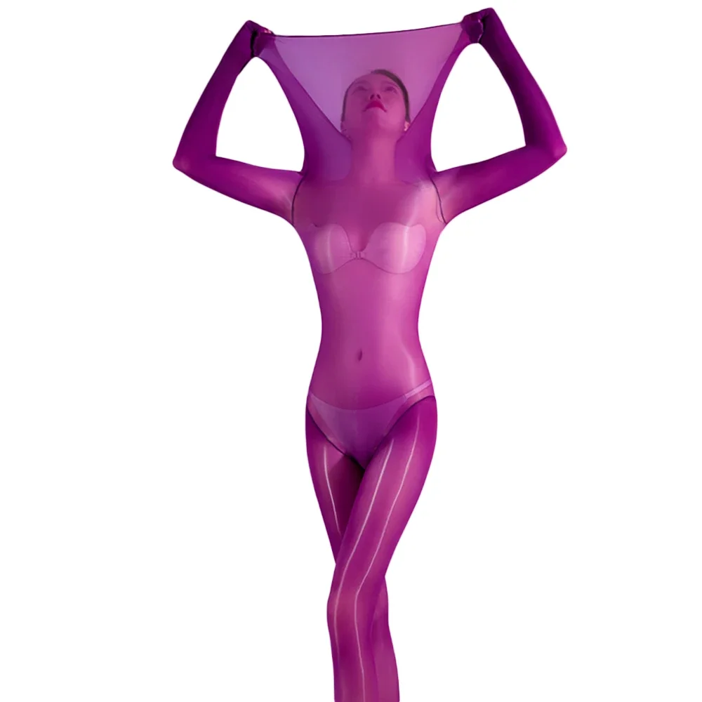 Sexy Women Glove Sleeve Bodysuit 5D Oil Glossy Shiny Elastic Bodysuit Sexy Tights Yoga Shapings Maid Leotard Body Stocking
