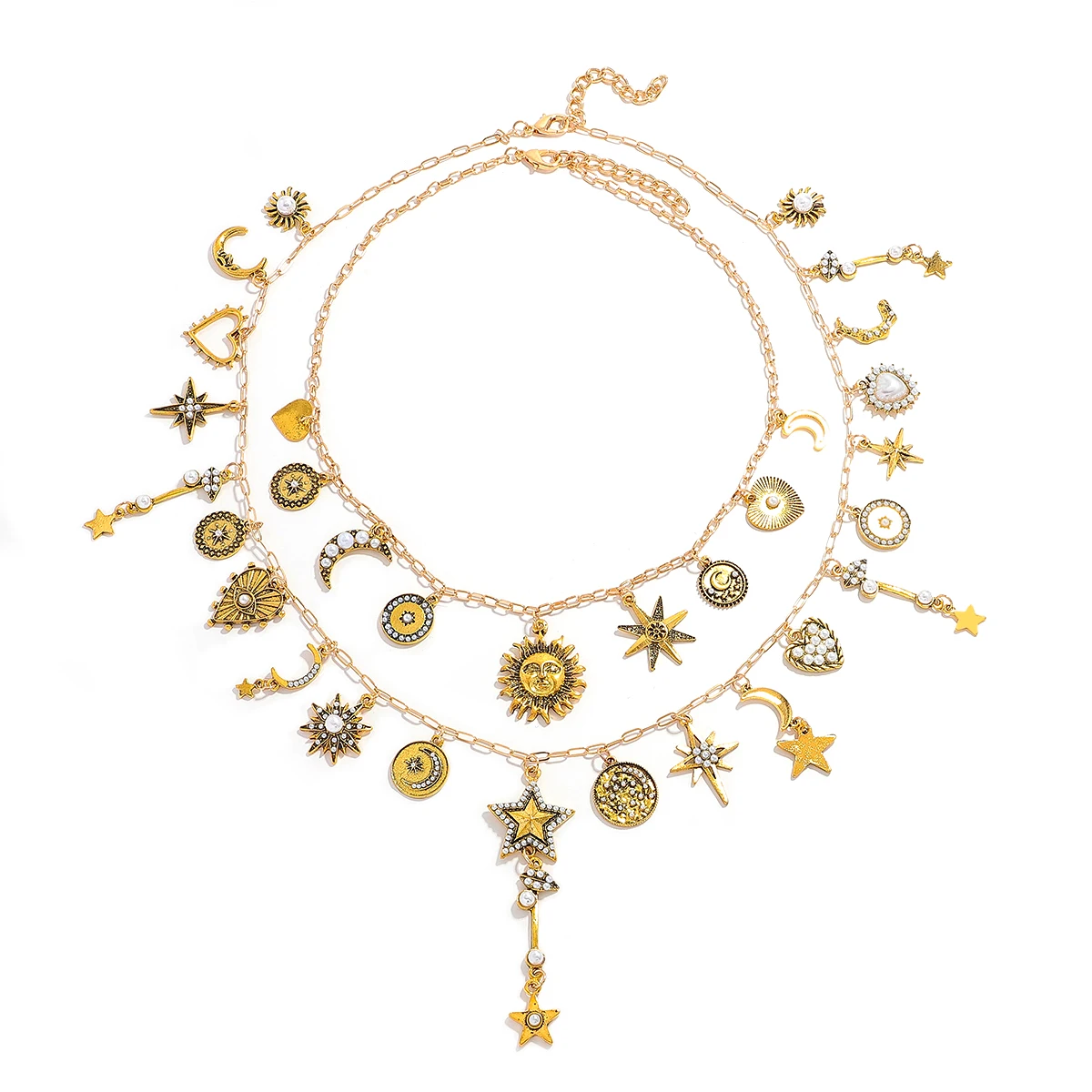 

2025 New ZAA Vintage Statement Metal Necklace Sun Stars Moon Heart Shape Multi layered Women's Necklaces Accessories Gifts