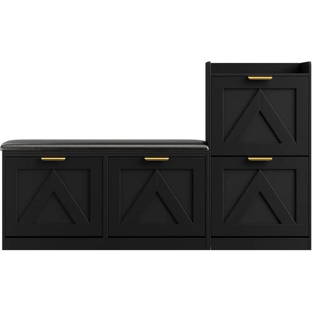 

Bench-Top Shoe Cabinet with Cushioned Seat and 4 Drawers for Storage