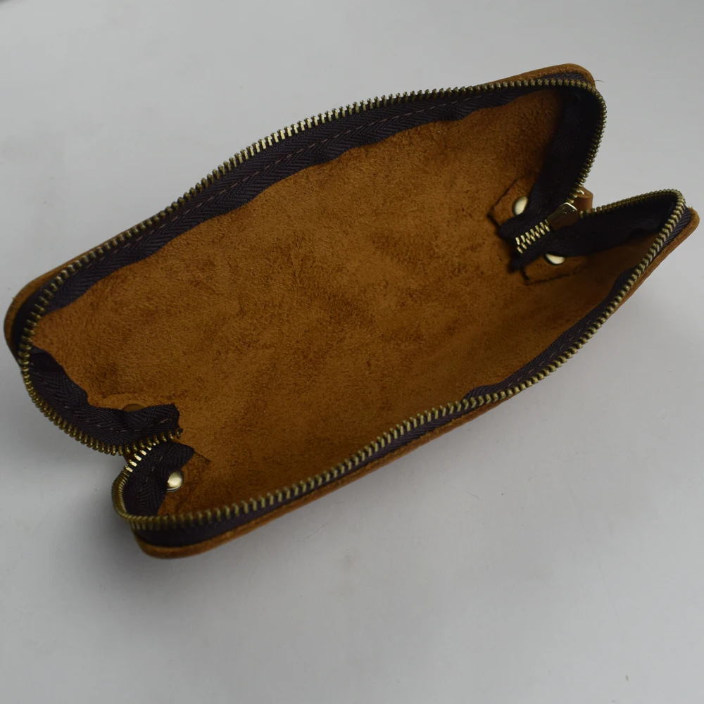 1 pz fatto a mano in vera pelle Pencilcase cerniera Retro semplice cancelleria titolare astuccio portamatite borsa per ufficio materiale scolastico