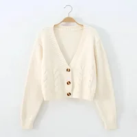 V Neck Cropped Cardigan Women Long Sleeve Twist Knitted Sweater Coats Autumn Winter Keep Warm Korean Fashion Jacket Cardigan - Image 5