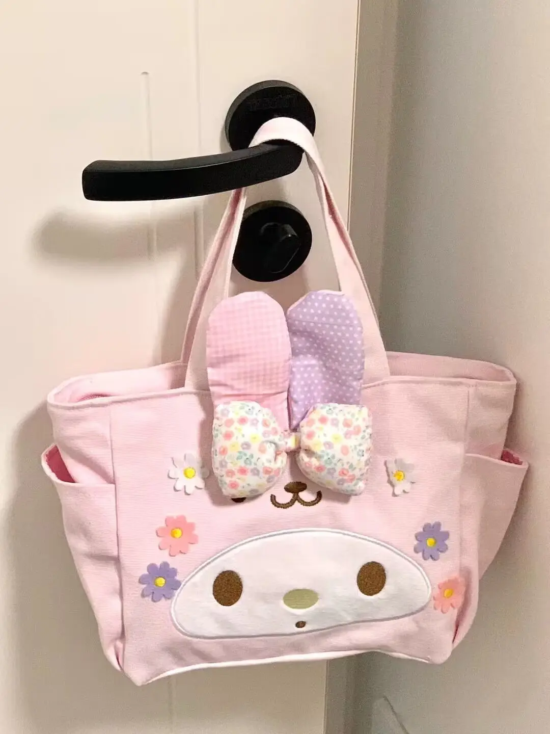 My Melody Cute Transformed Rabbit Ears Flower Canvas Lunch Box Bag Sanrio Lunch Bag Handbag Student Bento Handbag Storage Bag