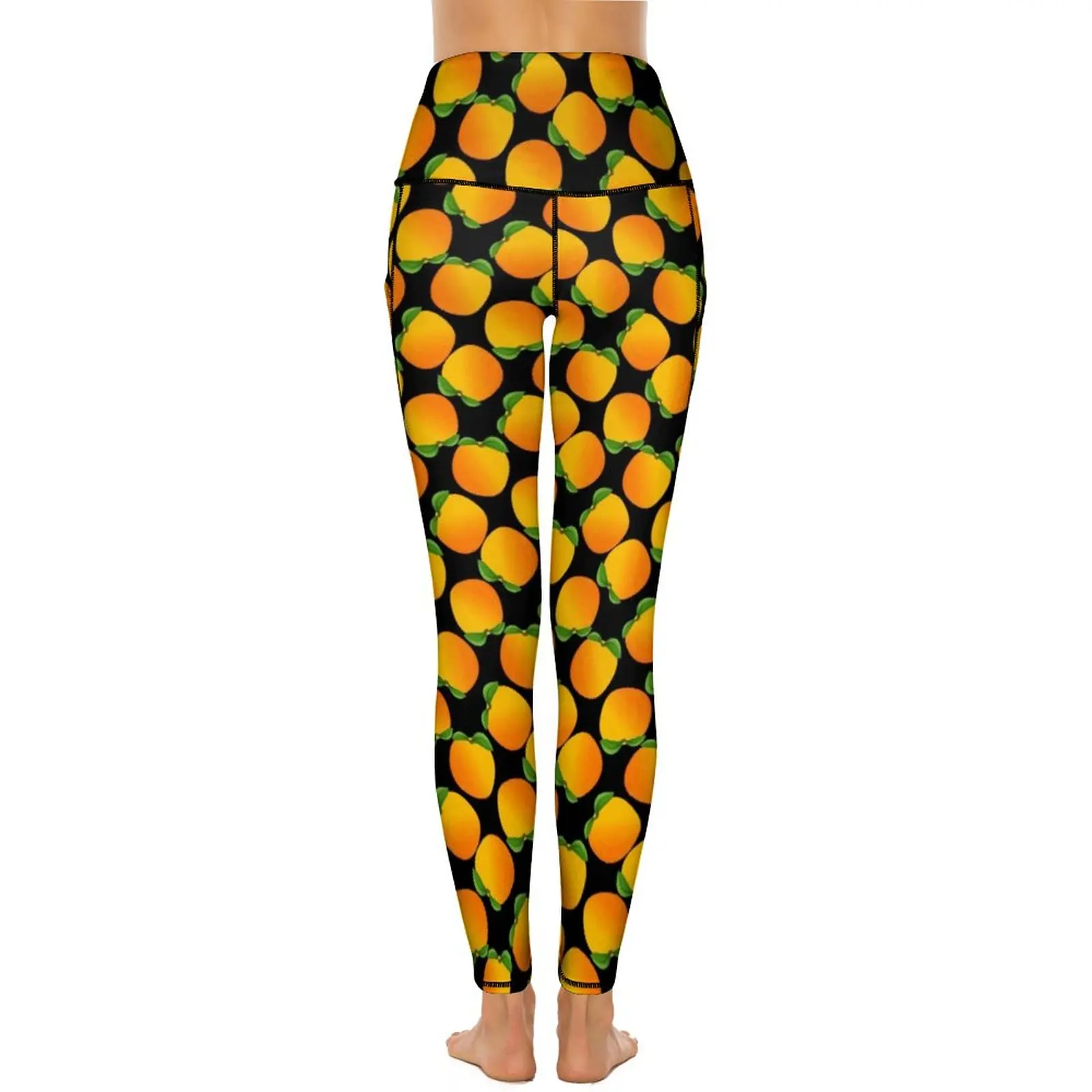 Leggings oranges lumineuses avec imprimé de fruits frais, pantalons de fitness et de yoga, taille haute, leggings mignons, conception à séchage rapide, collants de sport, cadeau