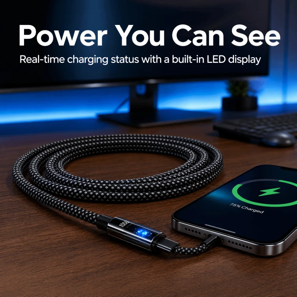 240W Super Fast Charging Wire Braided Nylon USB to Type C Cable Charging Cable LED Display Phone Accessories for Huawei/Honor