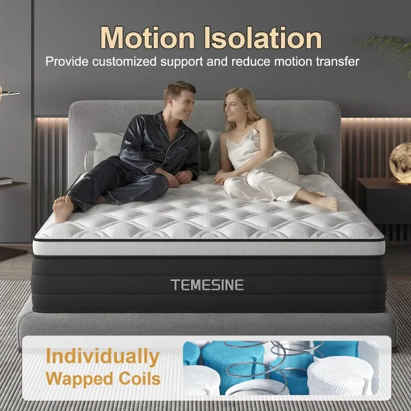 Full Size Mattress, 14 Inch Hybrid Mattress in a Box with Individual Pocket Spring,Gel Memory Foam and Euro Top,Medium Firm Feel