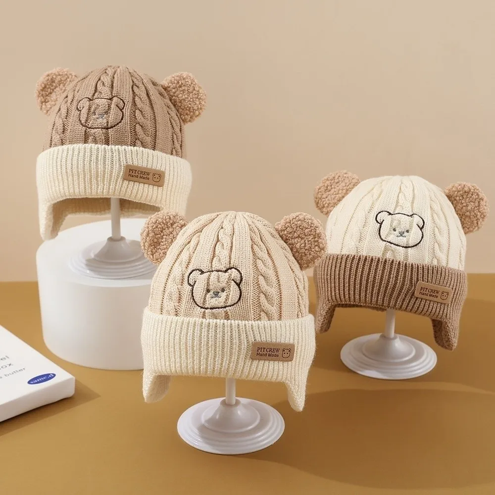 Cute Knitted Knitted Earflap Hat Cold Proof Windproof Pullover Hat Lining Ear Protection Cap Winter